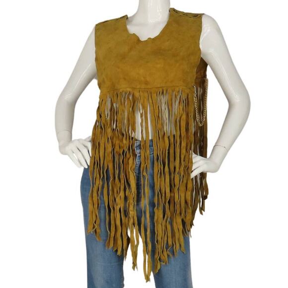 70s Vintage Rock Boho Hippie Woodstock Festival Fringed Suede Leather Vest Top